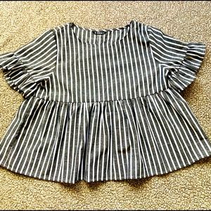 SHEIN Ruffle Cuff Striped Peplum